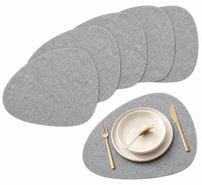 Produktbild von Filz Platzsets Oval, Platzdeckchen abwaschbar, Tischuntersetzer Filzmatten 6er Set (hellgrau)