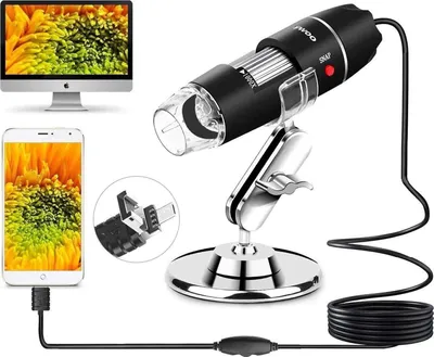 Produktbild von USB-Mikroskop mit 8 LEDs, USB 2.0 Digitalmikroskop, 40- bis 1000-fache Vergrößerung, Endoskop-Minikamera mit OTG-Adapter und Metallstativ, kompatibel mit Mac, Windows 7, 8, 10, Android und Linux