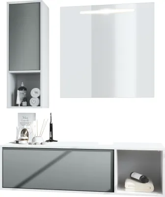 Produktbild von Vladon Badmöbel Komplettset La Costa,  Germany, Korpus in Weiß matt / Fronten in Graphit seidenmatt, mit LED Spiegel