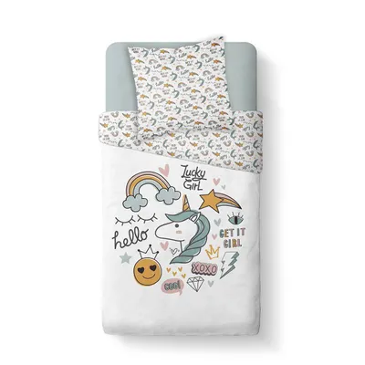 Immagine prodotto di Biancheria da letto per bambina KOOL, 140 x 200 cm, grigio con unicorno