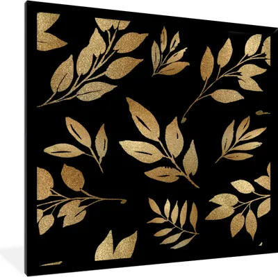 Produktbild von MuchoWow® MuchoWow® Gerahmtes Poster Muster - Gold - Blätter 40x40 cm - Poster mit zchwarzem Bilderrahmen - Mit Rahmen - Wanddekoration Schlafzimmer