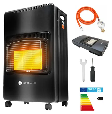 Obrázek produktu pro Eurocatch Plynový ohřívač – Mobilní ohřívač, včetně hadice a regulátoru tlaku – Černý – 4200W – Mobilní plynový ohřívač s keramickou topnou deskou