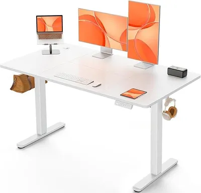 Image de Bureau réglable en hauteur électriquement, dimensions 120x60 cm, avec 4 fonctions de mémoire. Bureau gamer avec plateau divisé en quatre parties