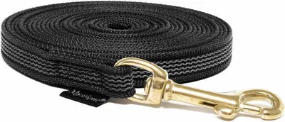 Produktbild von Mystique® Gummierte Schleppleine 15mm mit Handschlaufe Messing Karabiner schwarz 7,5m