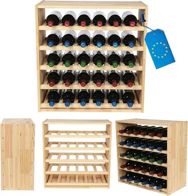 Produktbild von Flaschenregal, Weinregal Massivholz für 30 Flaschen, Weinschrank, Modulares Weinständer, Getränkeregal, Weinflaschenhalter, Kellerregal, Flaschenständer, Stapelbar, 60x60x30 cm, Natur