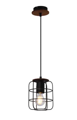 Obrázek produktu pro Závěsné svítidlo, dřevo, síťované stínidlo, černá barva, V 120 cm