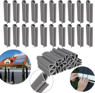Produktbild von Befestigungsclips für Zaunfolie, Befestigungsklammern für Sichtschutzstreifen  4,5cm, 20St. GRAU