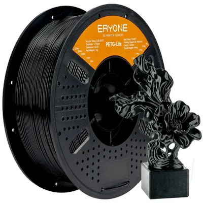 Produktbild von PETG 3D-Drucker Filament - 1,75 mm FDM-Filament - Hohe Festigkeit - Schlagzäh - Geringe Schrumpfung - 4 kg Spule - Schwarz