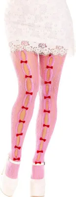 Image de Leg Avenue - Bas Avec Ouvertures Coeur & Noeuds Rose