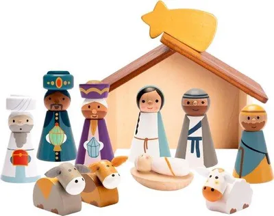 Produktbild von Famanu Holzkrippe Set mit 10 Figuren - für Kinder