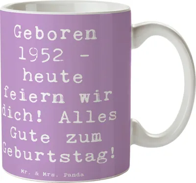 Produktbild von Mr. & Mrs. Panda Tasse Spruch 1952 Geburtstag - Lavendeltraum - Geschenk, Geburtstagsgeschenk, Kaffeetasse, kaffeebecher bedruckt, Geburtsjahr, Geburtstagsspruch, Alter