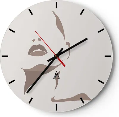 Produktbild von Wanduhr - Rund - Glasuhr - Boho Frau Mund - 30x30cm - Schleichendes Uhrwerk - Lautlos - zum Aufhängen bereit - Dekoration Modern - Wanddekoration aus Glas - C3AR30x30-4759