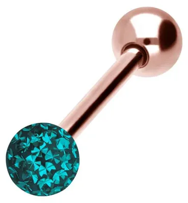 Produktbild von Zungenpiercing, Intim-Piercing Chirurgenstahl Barbell EPOXY- + CHIRURGENSTAHL-KUGEL Farbe: RoséGold + Kristall: Zirkonblau Stablänge: 14mm