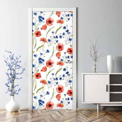 Produktbild von Dekorative Türtapete selbstklebend Klebefolie Türposter Türaufkleber Vintage Mohnblumen 77 x 200 cm