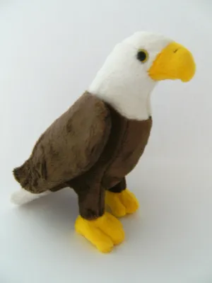 A plush toy eagle is shown against a plain white background.