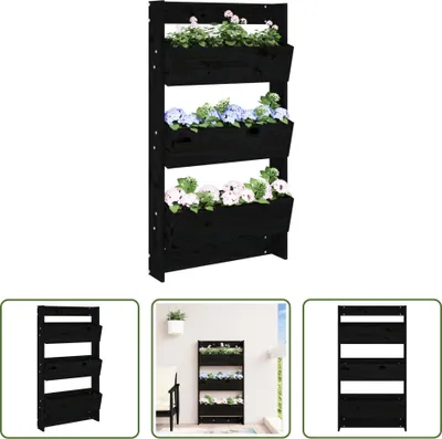 Produktbild von The Living Store Wand-Pflanzkübel 3 Fächer 60x18,5x110 cm Schwarz Kiefernholz