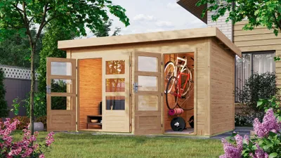 Produktbild von Karibu Gartenhaus Gerätehaus 2-Raum-Haus Schönbuch 1 naturbelassen 366x246x227 cm