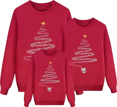 Produktbild von ASKSA Weihnachtspullover Familie Set Damen Herren Kinder Lustig Weihnachtspulli Rundhals Haesslicher Pullover,F-Rot,160