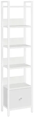 Image de Étagère de rangement avec tiroir, modèle autoportant, 6 niveaux, dimensions 33 x 24 x 157,5 cm, structure en métal, couleur blanche