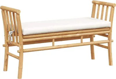 Zdjęcie produktu dla Ławka Ogrodowa Z Poduszką 110 Cm Bambusowa Lumarko!