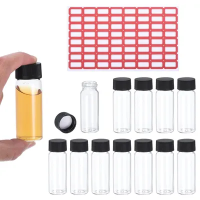 Image de Elzusha - Ensemble de 12 flacons en verre avec bouchon à vis de 30 ml, pour échantillons de laboratoire