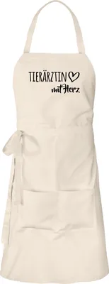 Produktbild von Huuraa Schürze Tierärztin mit Herz Natur mit Taschen Baumwolle Kochschürze Geschenkidee