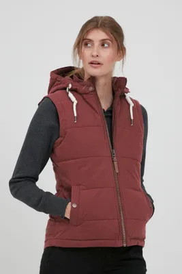Produktbild von OXMO OXLew Damen Weste Steppweste Outdoor Weste mit Kapuze Eingrifftaschen Baumwollmischung Regular fit