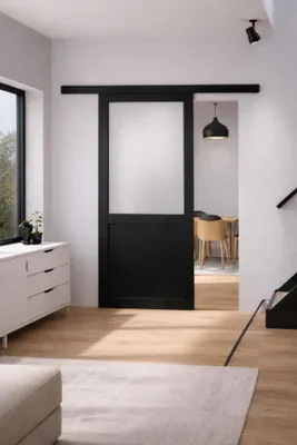 Immagine prodotto di Porta scorrevole Athena nera con vetro H204 x L73 cm, binario in alluminio nero Gd Menuiseries