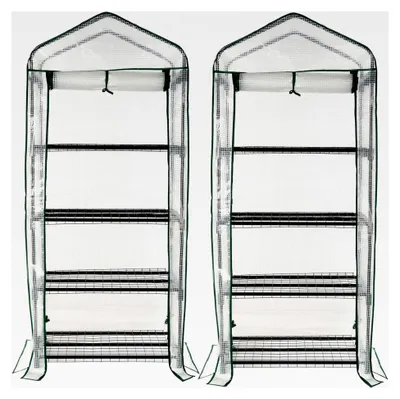 Produktbild von Balkon-Gewächshaus: 2er-Set Folien-Gewächshäuser, 4 Etagen, Aufroll-Tür, 69x160x49cm, weiß