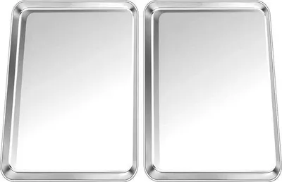 Produktbild von Unyqoos® Mini-Backblech 2er-Set – rechteckige Backform aus Edelstahl 23 x 17 x 2,5 cm, lebensmittelecht & spülmaschinenfest, zum Backen, Braten & Servieren