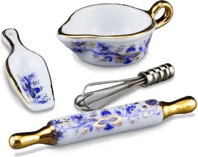 Produktbild von Miniatur Kuchenbackset Zwiebel Gold 4-teilig für Sammler