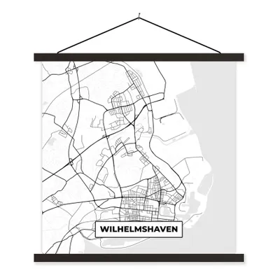 Produktbild von MuchoWow® Textilposter Wilhemshaven - Karte - Stadtplan 120x120 cm mit schwarzem Rahmen - Aufhängungsset