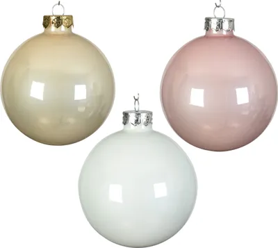 Produktbild von Weihnachtskugeln Glas 6cm x 20 Stück - Puderrosa / Perle / Weiß Mix