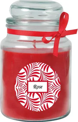 Immagine prodotto di Candela profumata con scritta "Rose" in un barattolo di caramelle, 500 g di cera - durata di combustione circa 110 ore, candela in barattolo in confezione regalo