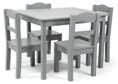 Immagine prodotto di Tavolo per bambini con 4 sedie GINGER HOME – Tavolo in legno per giocare e studiare, set grigio, dimensioni 66 x 56 x 48 cm