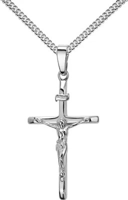 Produktbild von JEVELION Kreuz-Anhänger mit Panzer-Kette Jesus Christus mit INRI-Gravur für Damen, Herren und Kinder als Kettenanhänger 925 Silber mit Schmuck-Etui