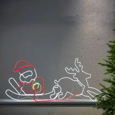 Zdjęcie produktu dla Dekoracja świąteczna Zaprzęg Św. Mikołaja 2D NEON LED 180 cm szerokości