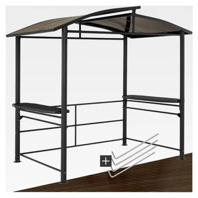 Produktbild von Outdoor Grillpavillon, Überdachung für Grill, Metallpavillon für Outdoorküche auf Balkon, im Garten oder auf der Terrasse, Sichtschutz, Terrassenüberdachung, Gartenpavillon 240 x 150 x 234 - grau