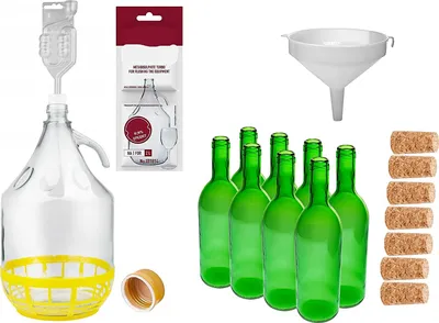 Produktbild von WEINSET GLASBALLON GÄRBALLON WEINBALLON Trichter Gärröhrchen Weinflasche Stopfen