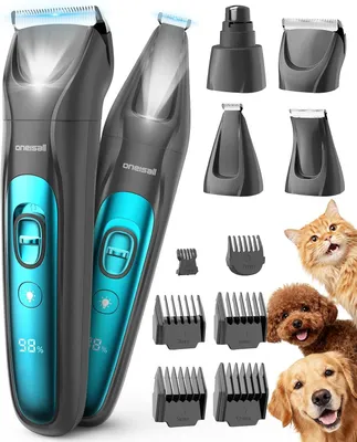 Productafbeelding van Tondeuse voor honden en katten - 4-in-1 set - stil - met ledlicht - oplaadbaar 2000 mAh - poottrimmer en nagelvijl