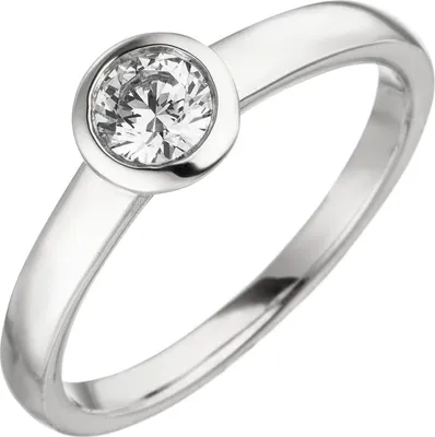 Produktbild von Ring Solitär Damenring mit Diamant Brillant, rund schlicht, 585 Gold Weißgold Innenumfang 60mm  Ø19.1mm
