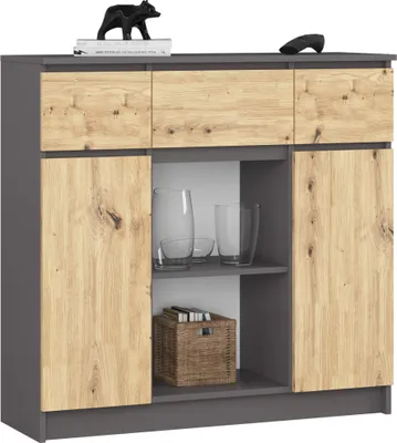 Immagine prodotto di Akord Cassettiera 2 Ante 3 Cassetti 1 Anta Piccola Grigio Grafite/Rovere Artigianale 101X35X98 Cm