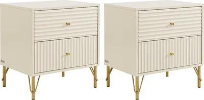 Produktbild von Set aus 2 Nachttischen mit 2 Schubladen – Beige – LOUREO