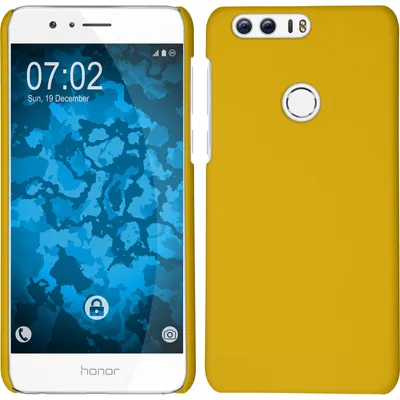 Produktbild von PhoneNatic Case kompatibel mit Huawei Honor 8 - Hülle gelb gummiert Hard-case + 2 Schutzfolien