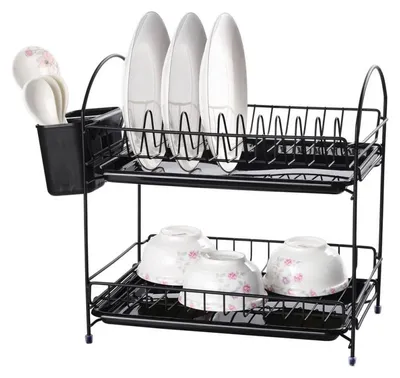 Obrázek produktu pro Sušič nádobí Rosberg R53000E, 34 cm, s 2 tácemi, držák na příbory, černá