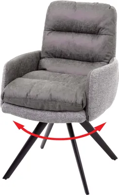Produktbild von Esszimmerstuhl HWC-G66, Küchenstuhl Stuhl, drehbar Auto-Position Stoff/Textil MVG  hellgrau-grau, mit Armlehne