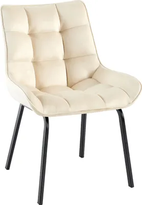 Produktbild von CLP Esszimmerstuhl Saranda mit Rückenlehne und schwarzem Metallgestell creme Material Samt
