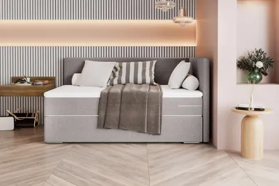 Produktbild von 99rooms Phönix Mini Plus Boxspringbett 100x200 cm Webstoff MALMO_NEW Hellgrau Seitenteil rechts