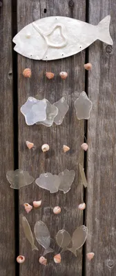 Produktbild von Mobile aus Muscheln - Fisch 1, Weiß, 40*13*0,5 cm, Traumfänger, Mobiles