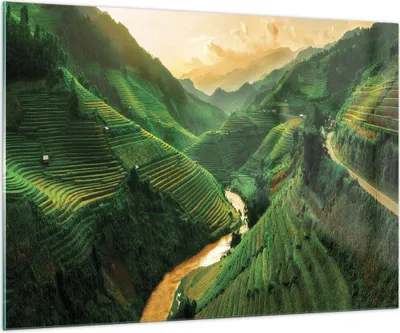 Produktbild von Bilder auf glas - Einteilig - Klappe Reis Vietnam - 100x70cm - Glasbilder - Wandbilder - Bilder - zum Aufhängen bereit - Wanddekoration aus Glas - Glas Bilder - Wandbild auf Glas - GAA100x70-4296